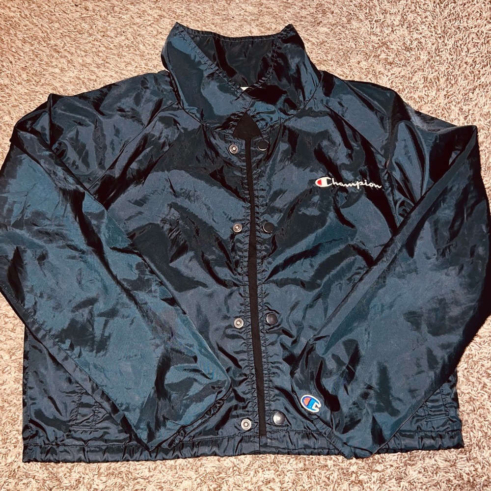 Champion black windbreaker jacket with back logo #champion #bomberjacket